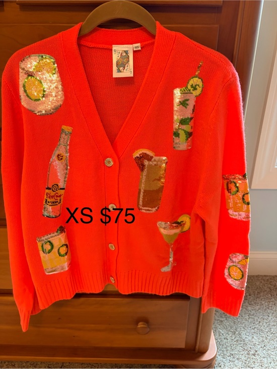 QUEEN OF SPARKLES Sweaters - QUEEN OF SPARKLES Bright Orange Sequin Cocktail Cardigan